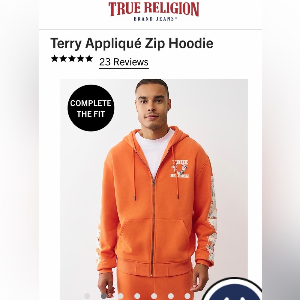 True Religion Vibrant Orange Zip Hoodie